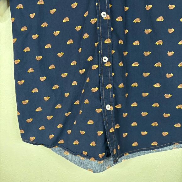 NYC Bowery Hedgehog Button Shirt Men’s Sz Large Dark Blue 100% Cotton - Picture 6 of 8